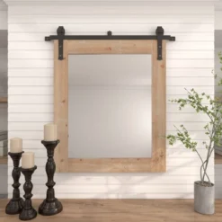 41" X 37" Wood Wall Mirror With Metal Hanging Rod Brown - Olivia & May -Olivia & May GUEST 83d7aed9 b214 4e2c ac12 9e918e1bfb63