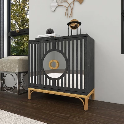 Art Deco Contemporary Mirrored Wood Cabinet Black - Olivia & May 14 Art Deco Contemporary Mirrored Wood Cabinet Black - Olivia & May - Image 12