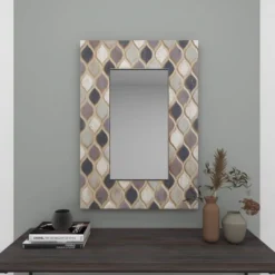 Wood Wall Mirror With Diamond Pattern Beige - Olivia & May -Olivia & May GUEST 85edafe2 bdc4 4901 875e 6c8fe64aa9c3