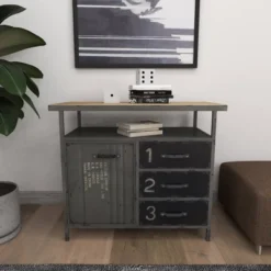 Metal Utility Cabinet With Wood Top Steel Gray - Olivia & May -Olivia & May GUEST 86549baf 9aa1 4ff1 90c2 3287c1cc43ce