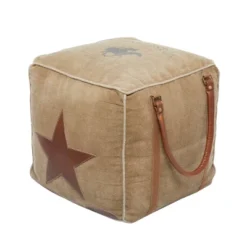 Rustic Leather And Canvas Foot Stool Ottoman - Olivia & May -Olivia & May GUEST 86abafa5 b8d9 45c8 ad2c c08320d25469