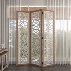 Farmhouse Wood Patterned Room Divider Screen White - Olivia & May -Olivia & May GUEST 870d4570 a4e9 4420 a568 7c02ea957d78