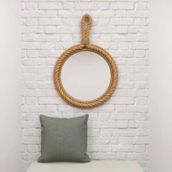 Glass Wall Mirror With Rope Accents Brown - Olivia & May -Olivia & May GUEST 8765b43e 8fa1 412d b0b6 ddb0d9310a43