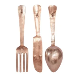 Set Of 3 Aluminum Utensils Knife Spoon And Fork Wall Decors Gold - Olivia & May -Olivia & May GUEST 87b3b44b ff5f 46fa 874a e534ef5c5e36