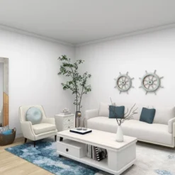 Wood Sail Boat Ship Wheel Wall Decor With Distressing Blue - Olivia & May -Olivia & May GUEST 87c30288 79ca 496b 8987 61068240f7b8