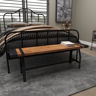 Industrial Metal And Brown Wood Bench Brown - Olivia & May 13 Industrial Metal And Brown Wood Bench Brown - Olivia & May - Image 11