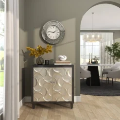 20"x20" Glass Mirrored Wall Clock With Floating Crystals White - Olivia & May: Silent, Round, Glam Style -Olivia & May GUEST 8970e6ad 88d6 4c24 a6fd 9d7e18bc4ccc