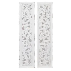 Set Of 2 Wood Floral Intricately Carved Scroll Wall Decors White - Olivia & May -Olivia & May GUEST 89b45881 5b02 4630 b680 653f5b4ae42a