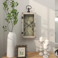 Wooden Pocket Watch Style Wall Clock With Hinged Door White - Olivia & May -Olivia & May GUEST 8a045625 afb9 4874 a837 3d27950eee4f