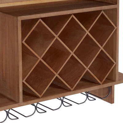 Wood Geometric 8 Bottle Slot Wall Wine Rack With 6 Glass Holder Slots Brown - Olivia & May 4 Wood Geometric 8 Bottle Slot Wall Wine Rack With 6 Glass Holder Slots Brown - Olivia & May - Image 2