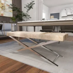 Contemporary Stainless Steel Cowhide X-Bench Beige - Olivia & May -Olivia & May GUEST 8a68e77c a9d3 4528 a242 0aa6af0500ae