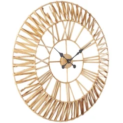 Olivia & May 31"X31" Seagrass Tribal Round Decorative Wall Clock With Weaving Design Gold -Olivia & May GUEST 8a762e5f 1330 4c28 9f55 90281ffedb08