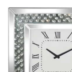 Wood Mirrored Wall Clock With Floating Crystals Silver - Olivia & May -Olivia & May GUEST 8b96b022 b4db 4cd6 9d7b 115917d93700