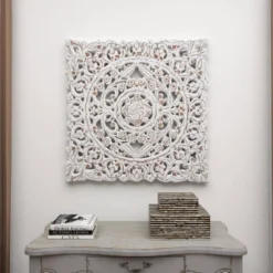 Wood Floral Handmade Intricately Carved Wall Decor With Mandala Design Gray - Olivia & May -Olivia & May GUEST 8be2c106 0724 459e afdf a56c293e8e51