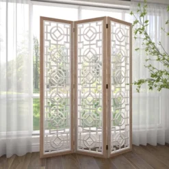 Farmhouse Wood Patterned Room Divider Screen White - Olivia & May -Olivia & May GUEST 8c3b877a ca6e 4088 8cd7 d1d21ed7f213