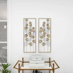 Metal Leaf Tall CutOut Wall Decor With Gold Frame Set Of 2 Gold - Olivia & May -Olivia & May GUEST 8c5bd16e 4030 4e1e 98e4 9c2c9855224c