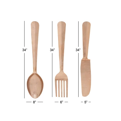 Aluminum Utensils Knife, Spoon And Fork Wall Decor Set Of 3 Copper - Olivia & May 4 Aluminum Utensils Knife, Spoon And Fork Wall Decor Set Of 3 Copper - Olivia & May - Image 2