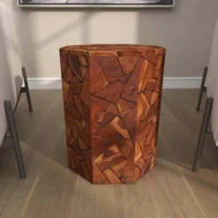 Contemporary Teak Wood Round Accent Table Brown - Olivia & May -Olivia & May GUEST 8cbb07ae 0173 4dee b7eb a177c3834919