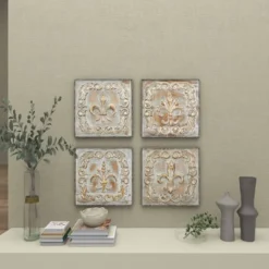 Metal Fleur De Lis Embossed Wall Decor Set Of 4 Brass - Olivia & May -Olivia & May GUEST 8cf31fa1 7be4 4ae2 a163 aa81c0e806a6