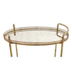 Oval Mirror Rolling Bar Cart Gold - Olivia & May -Olivia & May GUEST 8d0233ee 42ba 4e94 868b 43cb044e3e9e