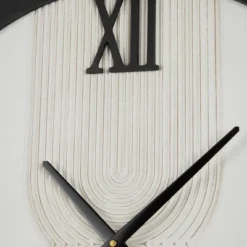 Olivia & May 24"X24" Wood Geometric Art Deco Inspired Line Art Decorative Wall Clock With Black Accents White -Olivia & May GUEST 8d1a2886 a0c7 4d17 9e34 9397a3818c75