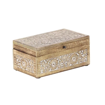 Set Of 3 Mango Wood Carved Floral Boxes - Olivia & May 5 Set Of 3 Mango Wood Carved Floral Boxes - Olivia & May - Image 3