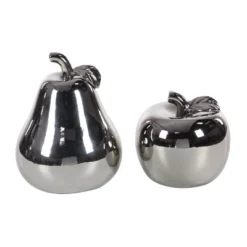 Set Of 2 Modern Chic Dolomite Apple And Pear Sculpture Silver - Olivia & May -Olivia & May GUEST 8d6212c4 a78e 4b22 98ff 171cf1733693