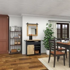 Wood Wall Mirror With Metal Hanging Rod Brown - Olivia & May -Olivia & May GUEST 8e355f5f b58a 4a21 826d bd5f547ce7d6