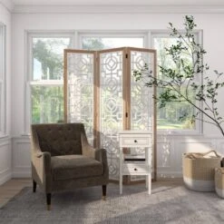 Farmhouse Wood Patterned Room Divider Screen White - Olivia & May -Olivia & May GUEST 8e71bb4f e8d6 46ef b3b2 9671089a7411