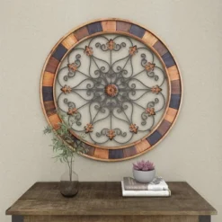 Wood Scroll Arabesque Wall Decor With Metal Fleur De Lis Relief Brown - Olivia & May -Olivia & May GUEST 8f00b7e4 1144 4876 a6c5 e20b2d2fd44c