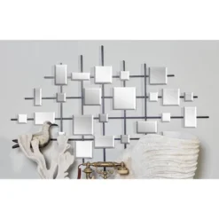 Glam Metal Abstract Wall Decor With Square Mirrored Accents Black - Olivia & May -Olivia & May GUEST 8f0da1dd 0c2b 49ac bff3 98b66149f900