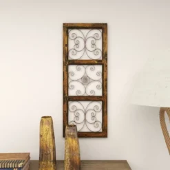 36" X 14" Wood Scroll Window Inspired Wall Decor With Metal Scrollwork Relief Brown - Olivia & May -Olivia & May GUEST 8f46f2a1 5705 450d 8b71 a86172328f45
