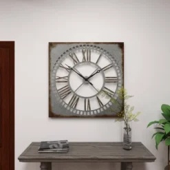 Metal Wall Clock With Distressing Gray - Olivia & May -Olivia & May GUEST 8f5a1622 cf23 4283 aa6d ca136c22bb00