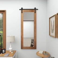 Wood Wall Mirror With Metal Hanging Rod Brown - Olivia & May -Olivia & May GUEST 8fa36161 e1eb 4db1 a128 3649e57e462b