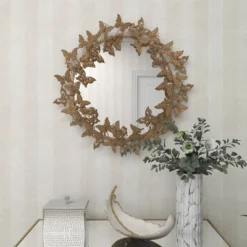 Metal Butterfly Round 3D Wall Mirror Gold - Olivia & May -Olivia & May GUEST 8ffd4c9e 51c7 4fdf 8fe8 084b74aea795