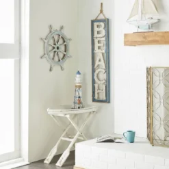 Wood Sail Boat Ship Wheel Wall Decor With Distressing Blue - Olivia & May -Olivia & May GUEST 90629f40 9c77 4716 96d0 384859b281cb