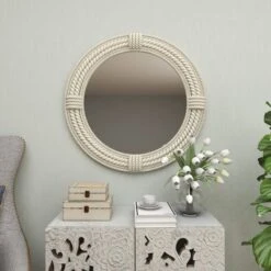 Coastal Wood Wall Mirror With Wrapped Rope Accents White - Olivia & May -Olivia & May GUEST 909a96ed c636 470c a71a 9f1c7f03987c