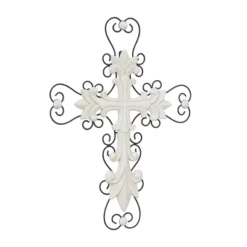 Wood Biblical Carved Cross Wall Decor With Metal Scrollwork - Olivia & May -Olivia & May GUEST 90b77806 36b8 4c13 91a8 5e7d35e31b20