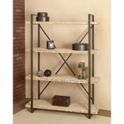 67" Tall Industrial Metal And Wood Bookshelf Brown - Olivia & May