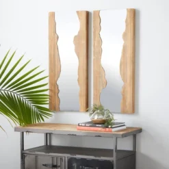 Contemporary Wood Wall Mirror Set Of 2 Brown - Olivia & May
