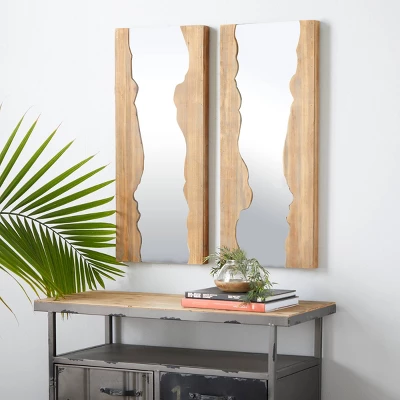 Contemporary Wood Wall Mirror Set Of 2 Brown - Olivia & May 3 Contemporary Wood Wall Mirror Set Of 2 Brown - Olivia & May