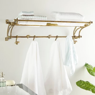 24" X 6" Modern Finish Aluminum Wall Hook Shelf Brass - Olivia & May 3 24" X 6" Modern Finish Aluminum Wall Hook Shelf Brass - Olivia & May