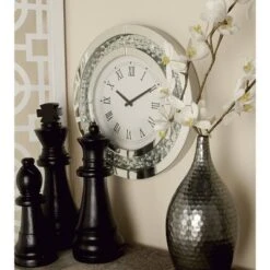 20"x20" Glass Mirrored Wall Clock With Floating Crystals White - Olivia & May: Silent, Round, Glam Style
