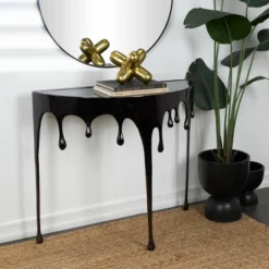 Olivia & May Aluminum Drip Console Table With Melting Designed Legs And Shaded Glass Top -Olivia & May GUEST 920dfccb 72c8 4c37 a26d 263178012b2b