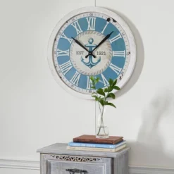 Metal Anchor Wall Clock White - Olivia & May