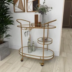Contemporary Iron Bar Cart Gold - Olivia & May -Olivia & May GUEST 927969e6 6ae6 4d6c ab41 f09d2a692396
