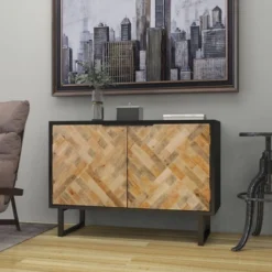 Rectangular Contemporary Mosaic Wood Cabinet Black - Olivia & May -Olivia & May GUEST 92cb1470 45db 49e3 a7d8 d37e82831089