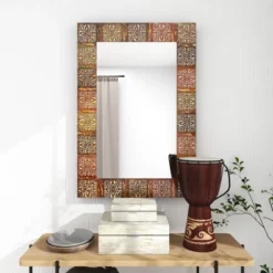 Metal Floral Wall Mirror With Embossed Metal Multi Colored - Olivia & May -Olivia & May GUEST 92cdbc8a 8574 4b5a a13b 11a96b542b44
