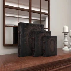 Vintage Reflections Rustic Wood-Style MDF And Synthetic Leather Book Box Set 3ct - Olivia & May -Olivia & May GUEST 92d0cc33 fede 47a7 9154 602257d79a58