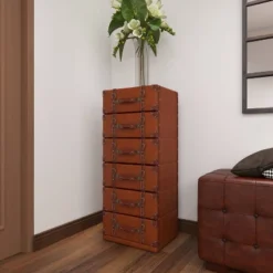 Traditional Faux Leather 6 Drawer Chest Camel Brown - Olivia & May -Olivia & May GUEST 93522484 4df0 43d5 bb82 60722cf1b500